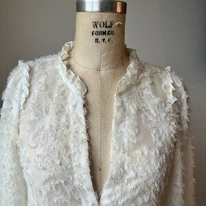 Ivory Sheer Textured Blouse | 3/4 Sleeve | Romantic Party Top